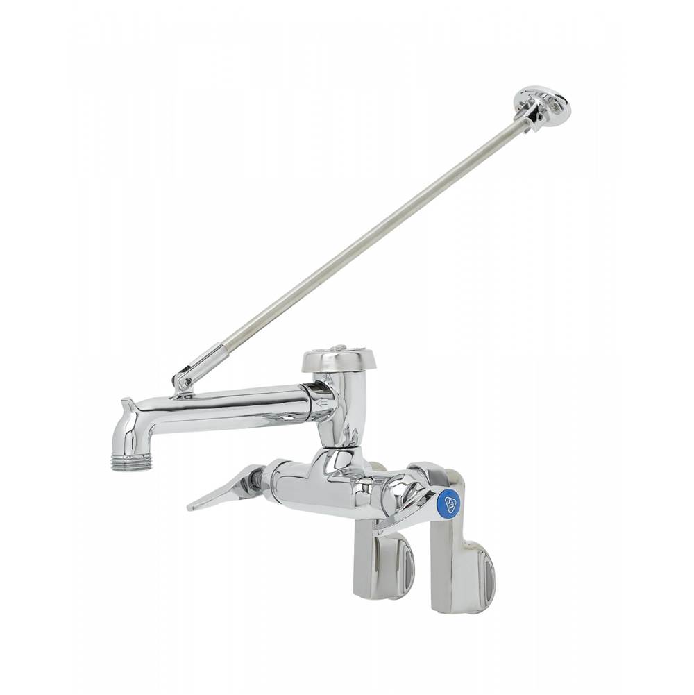 T&S Brass Service Sink Faucet, Wall Mount, Adjustable Centers, Vac. Breaker, Wall Brace, Polished